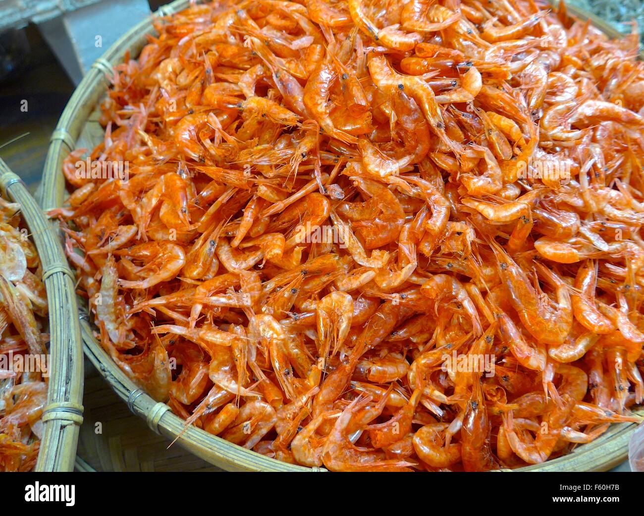 The closeup of dried shrimp in market Stock Photo