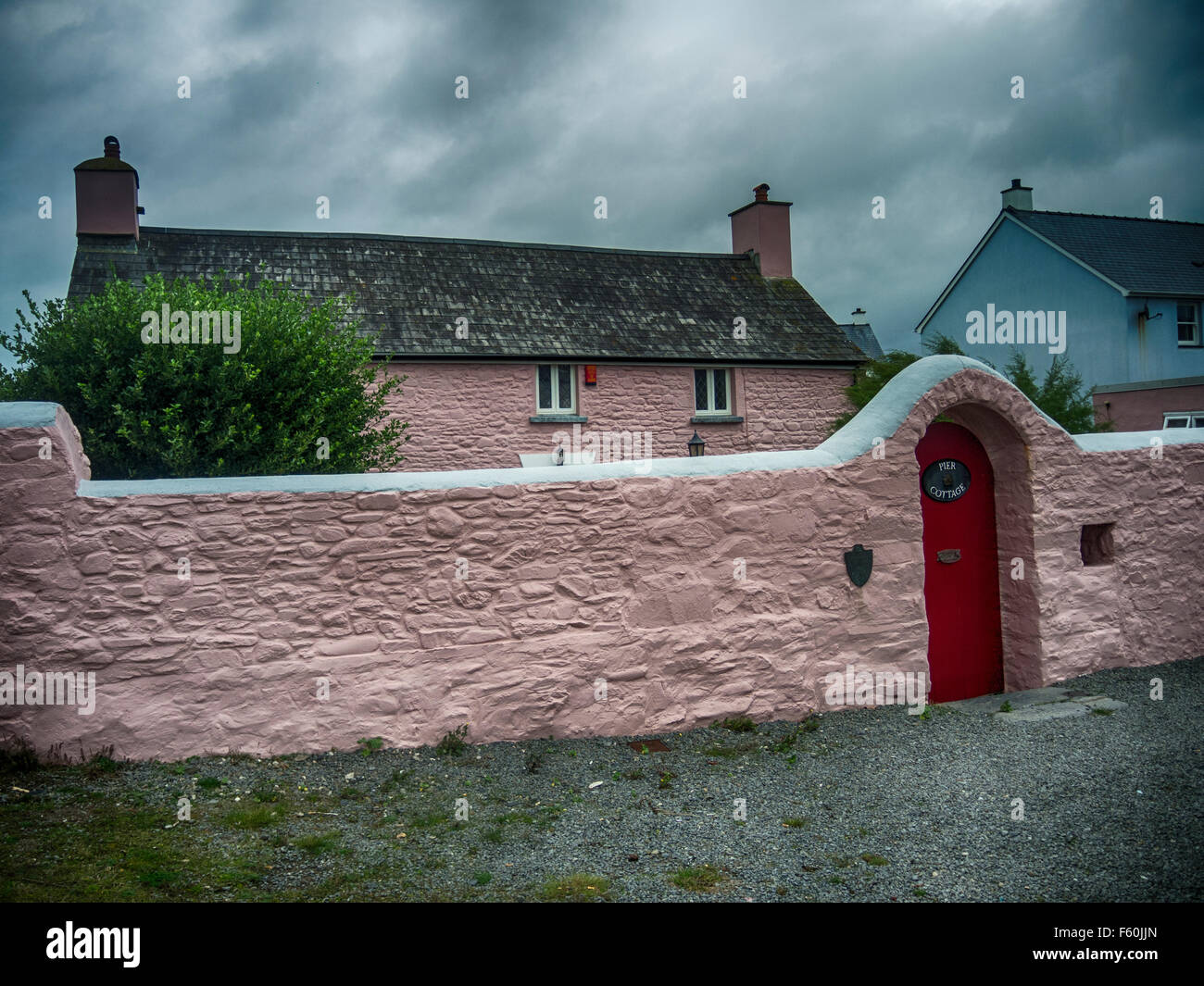 pier cottage aberaeron,pink HDR Stock Photo