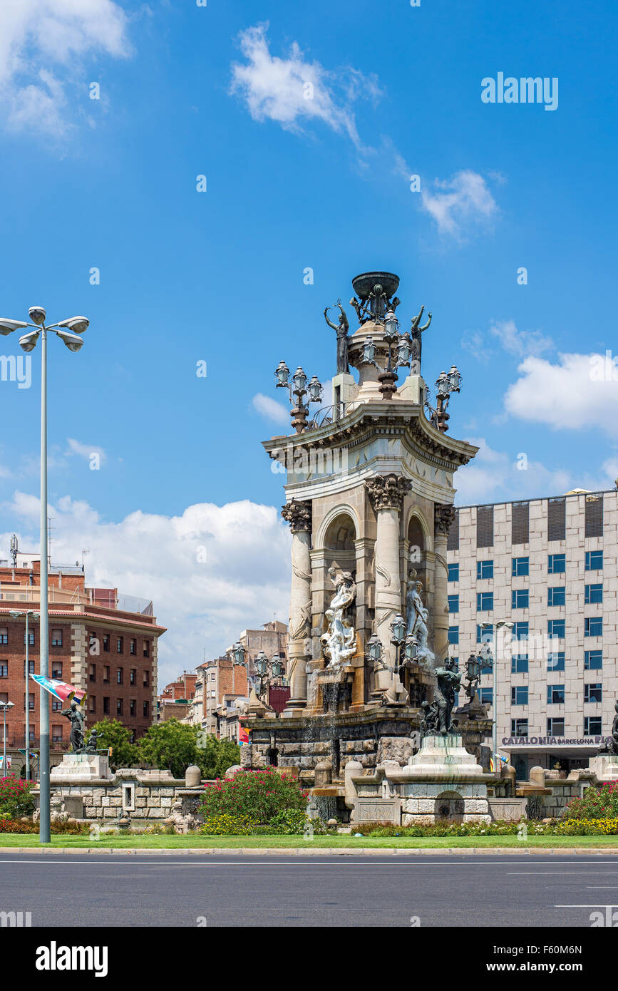 Fountain of Plaça d'Espanya or Spain square, also known as Plaza de España in Spanish. Barcelona, Catalonia, Spain Stock Photo