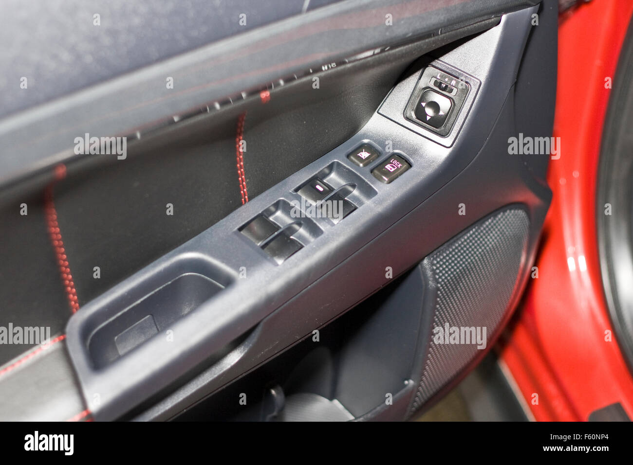 Car interior. Door with handle and buttons Stock Photo Alamy