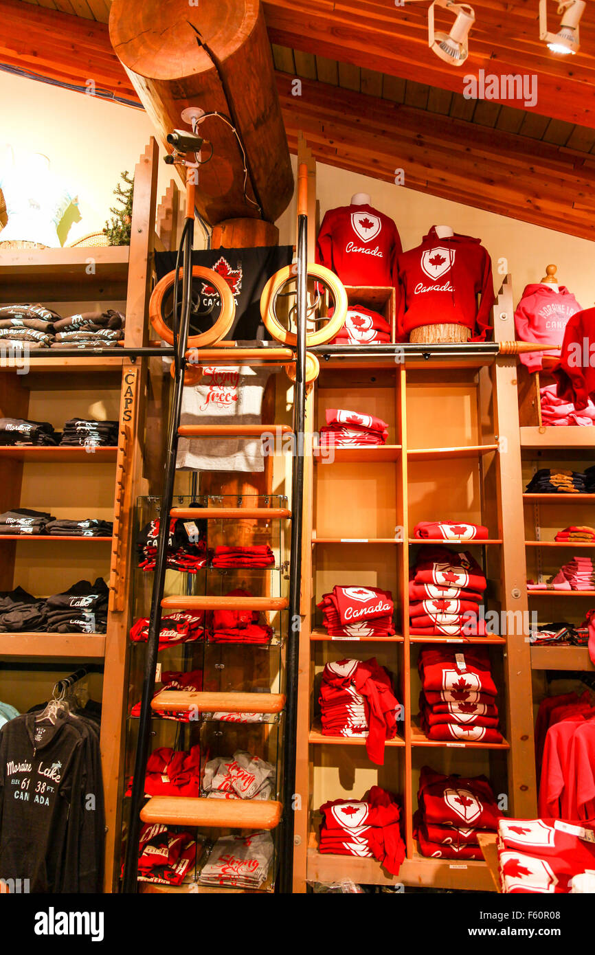Items of clothing for sale at Moraine Lake Lodge Banff National Park