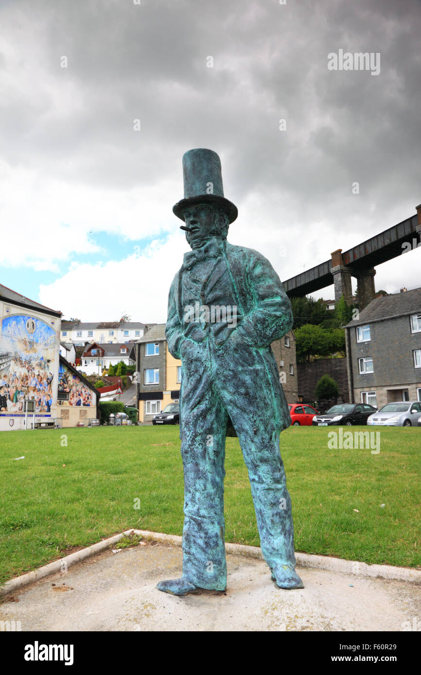 Bronze statue of Isombard Kingdom Brunel at Saltash, Cornwall. Stock Photo