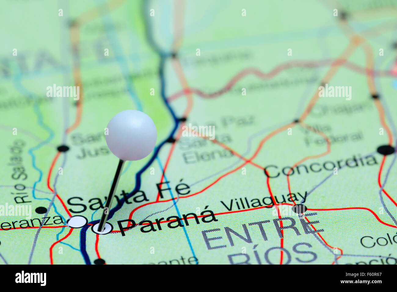 Parana pinned on a map of Argentina Stock Photo