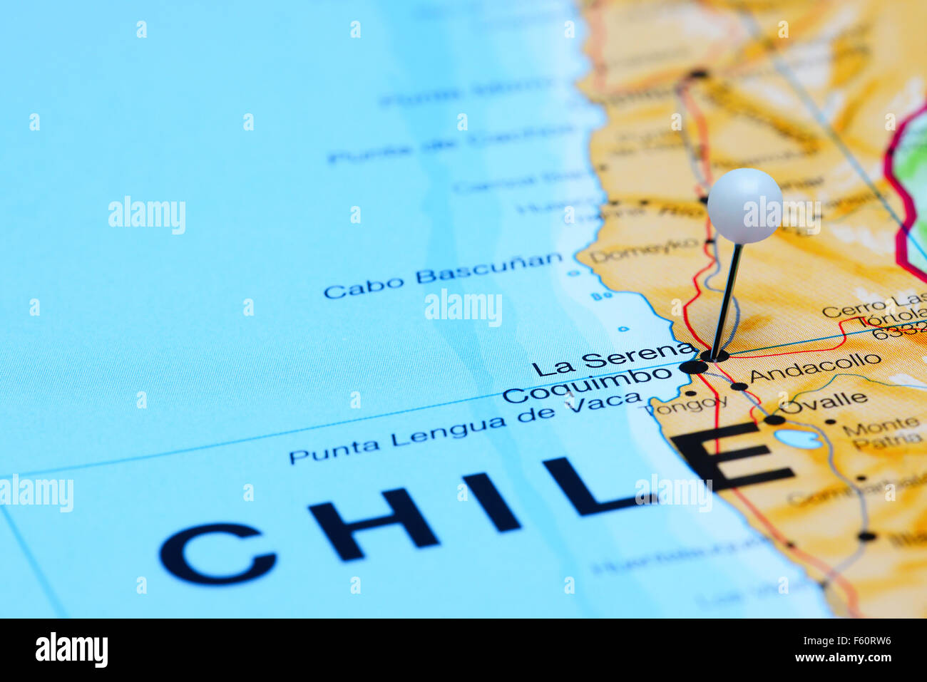 La Serena Chile Map La Serena Pinned On A Map Of Chile Stock Photo - Alamy