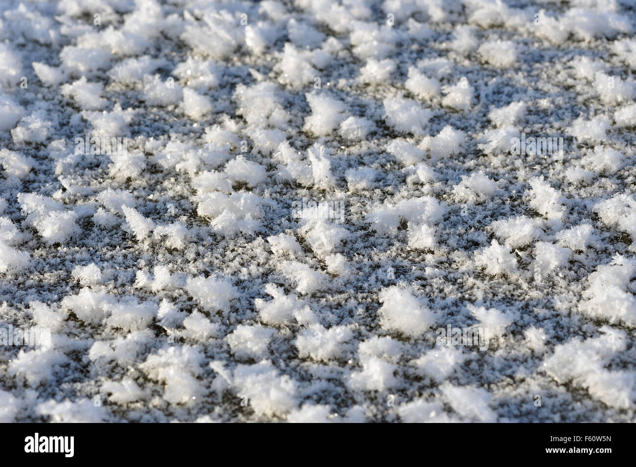 Close up of the hoarfrost texture on ice surface. Stock Photo