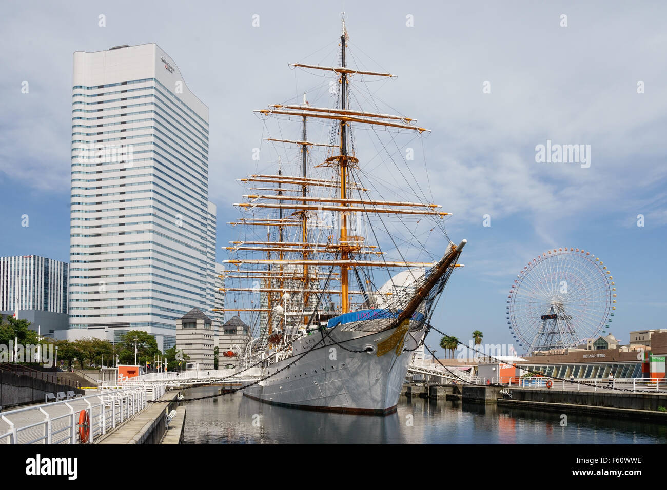 The Nippon Maru sailing ship at the harbour at Minato Mirai, Yokohama, Japan. Stock Photo