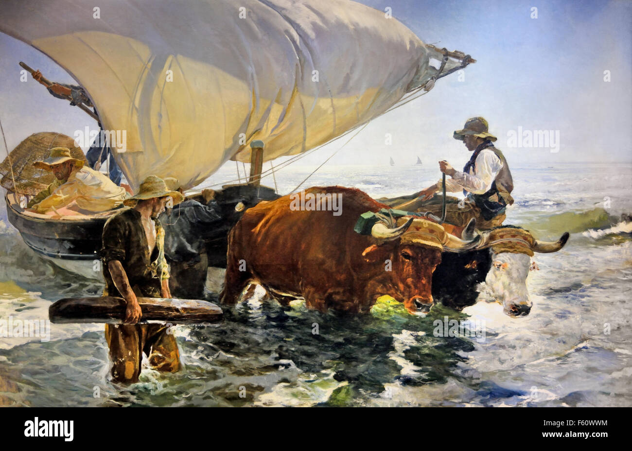 Return from Fishing, Hauling in the Boat 1894 (  265 x 403.5 cm ) Joaquin Sorolla ( Valencian Spanish Impressionism 1863-1923 ) Spain Stock Photo