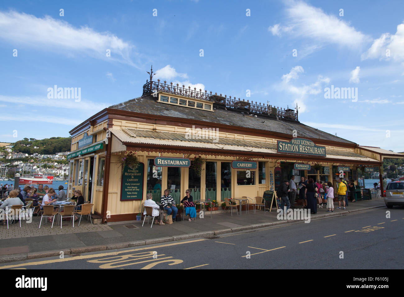 Station Restaurant, former Railway Station, Dartmouth harbour, Devon, South West England, UK Stock Photo