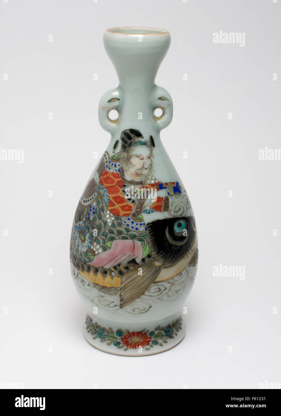 Antique 19thc. Japanese celadon and enamel vase Stock Photo