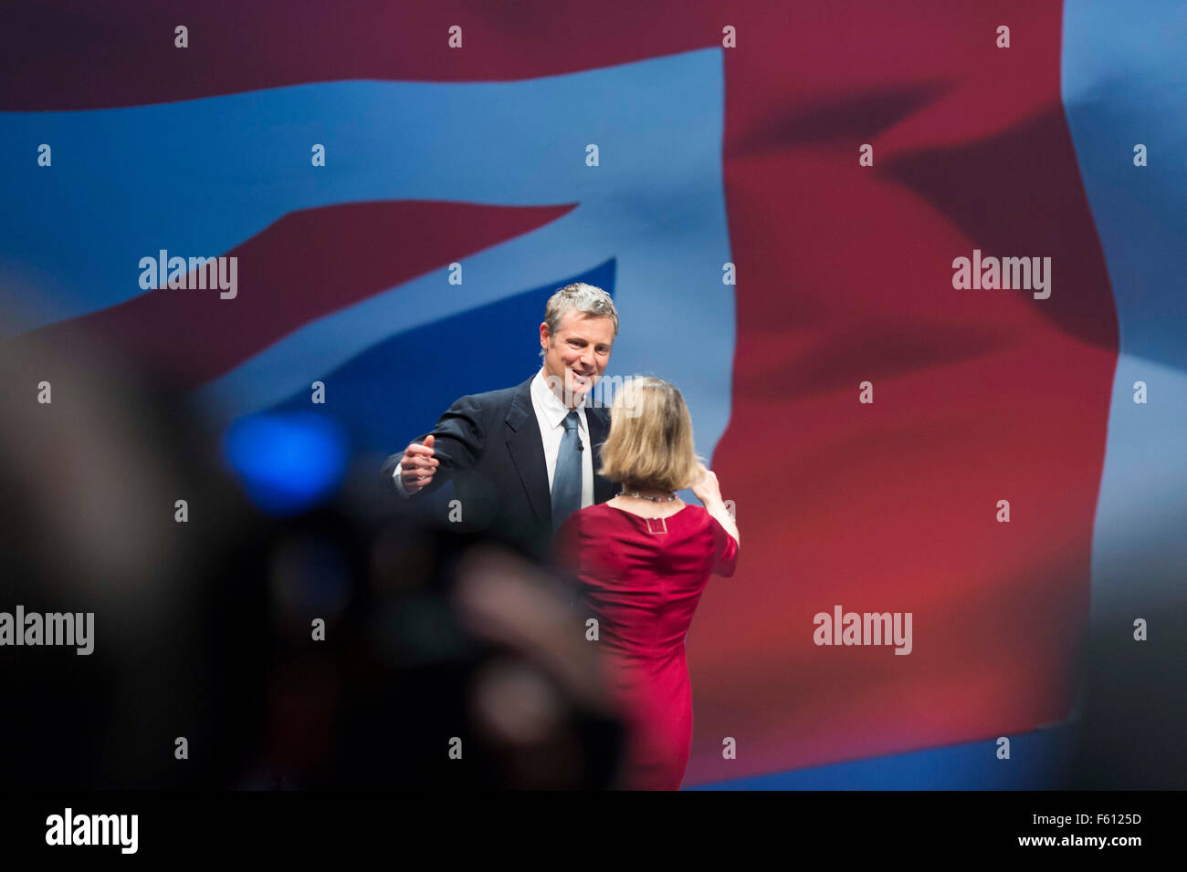 The Conservative Party conference in Manchester today (Tuesday 6th October)  Zac Goldsmith MP on stage giving his speech. Stock Photo