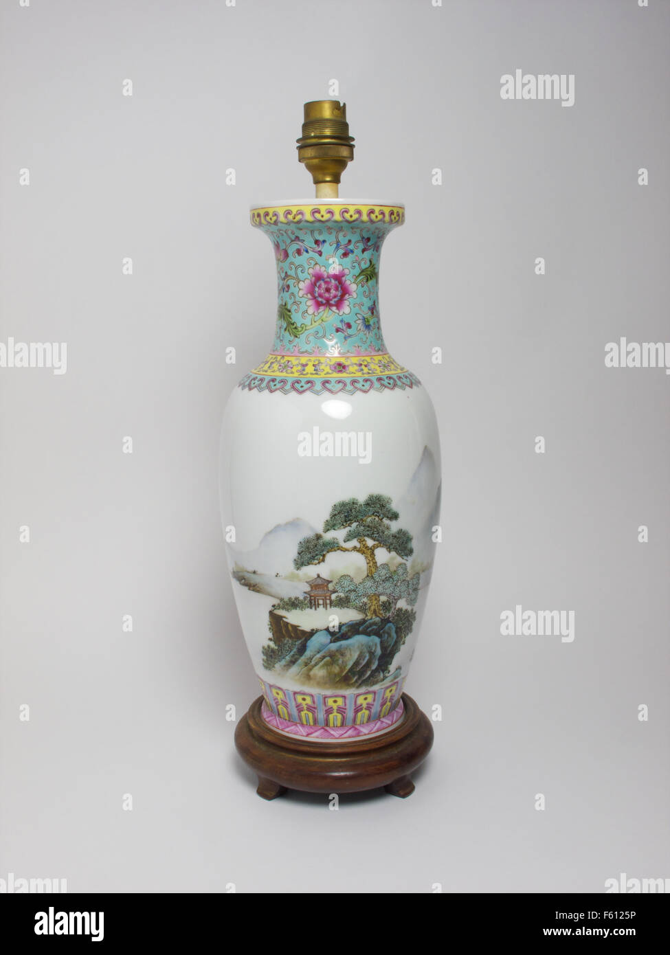 Vintage Chinese Famille Rose porcelain table lamp Stock Photo