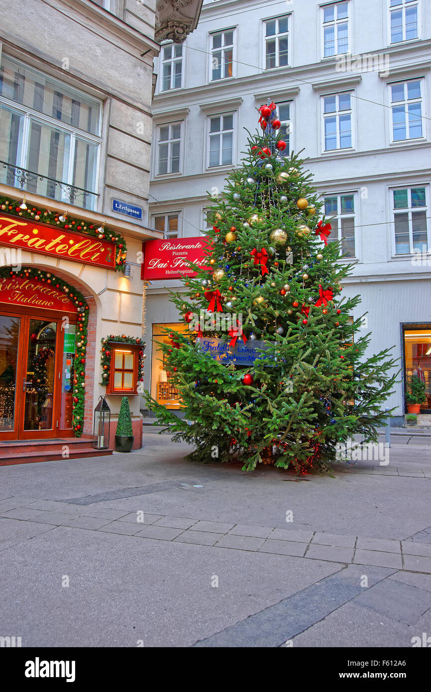 VIENNA, AUSTRIA, JANUARY 8, 2014 Christmas tree with modern style of decoration in downtown of