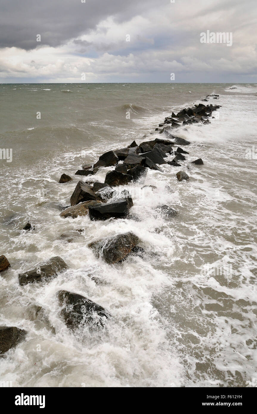 Breakwater on Wustrow beach, stormy seas, Mecklenburg-Western Pomerania, Germany Stock Photo