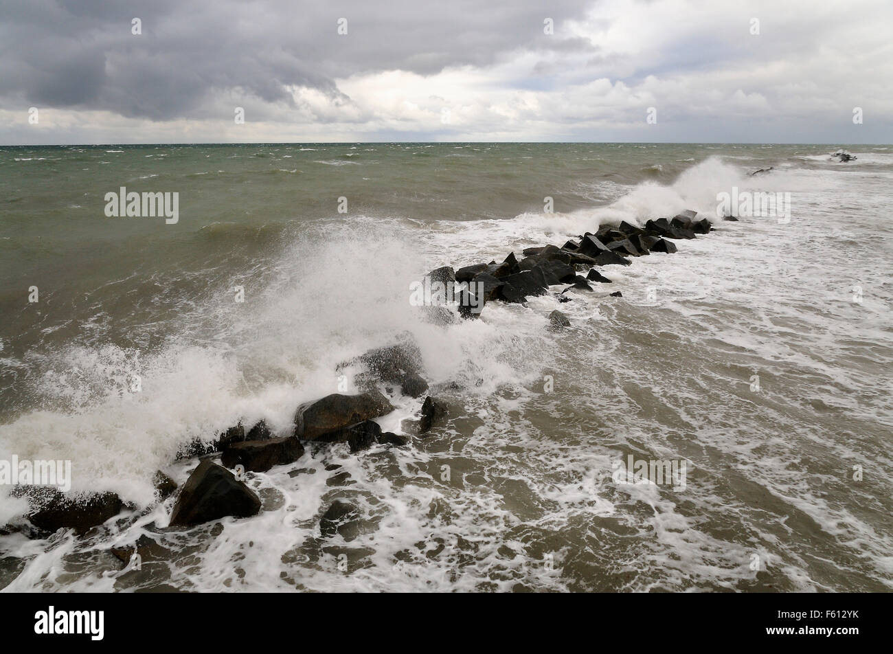 Breakwater on Wustrow beach, stormy seas, Mecklenburg-Western Pomerania, Germany Stock Photo