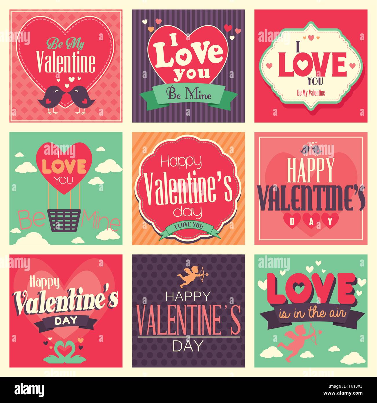 A vector illustration of Valentines day cards with ornament Stock ...