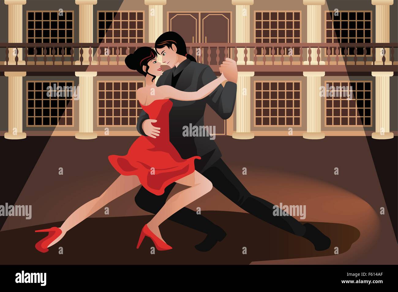 A vector illustration of young couple dancing tango Stock Vector