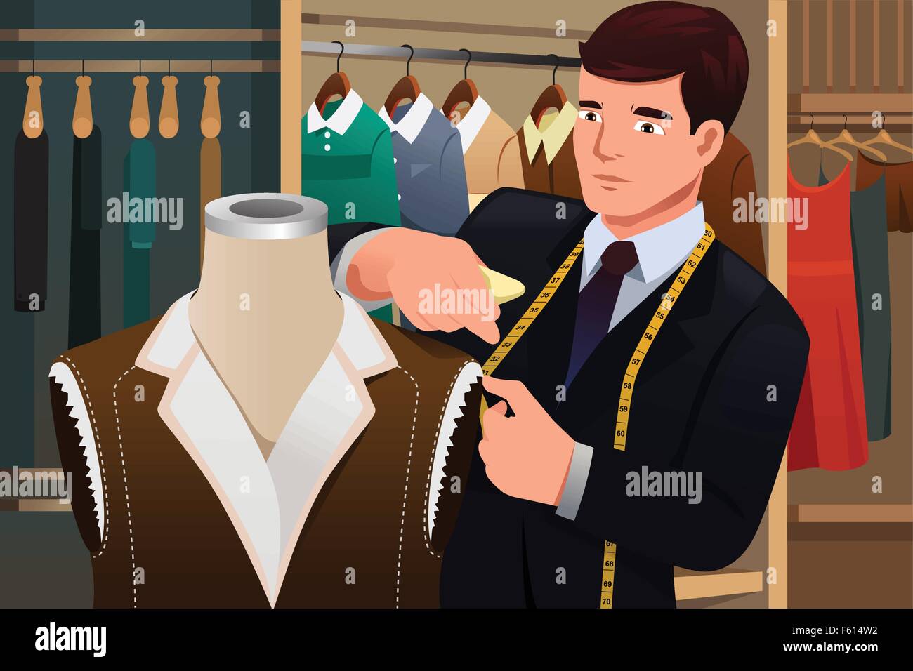 A vector illustration of tailor adjusting clothes on a mannequin Stock ...