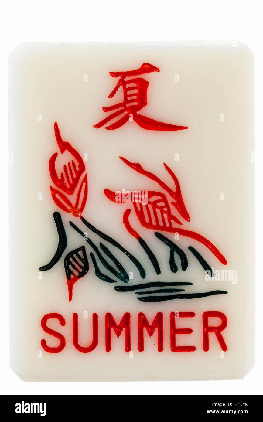 MahJong bonus card, tile from the Chinese gambling game, part of the four seasons set, summer tile. Stock Photo