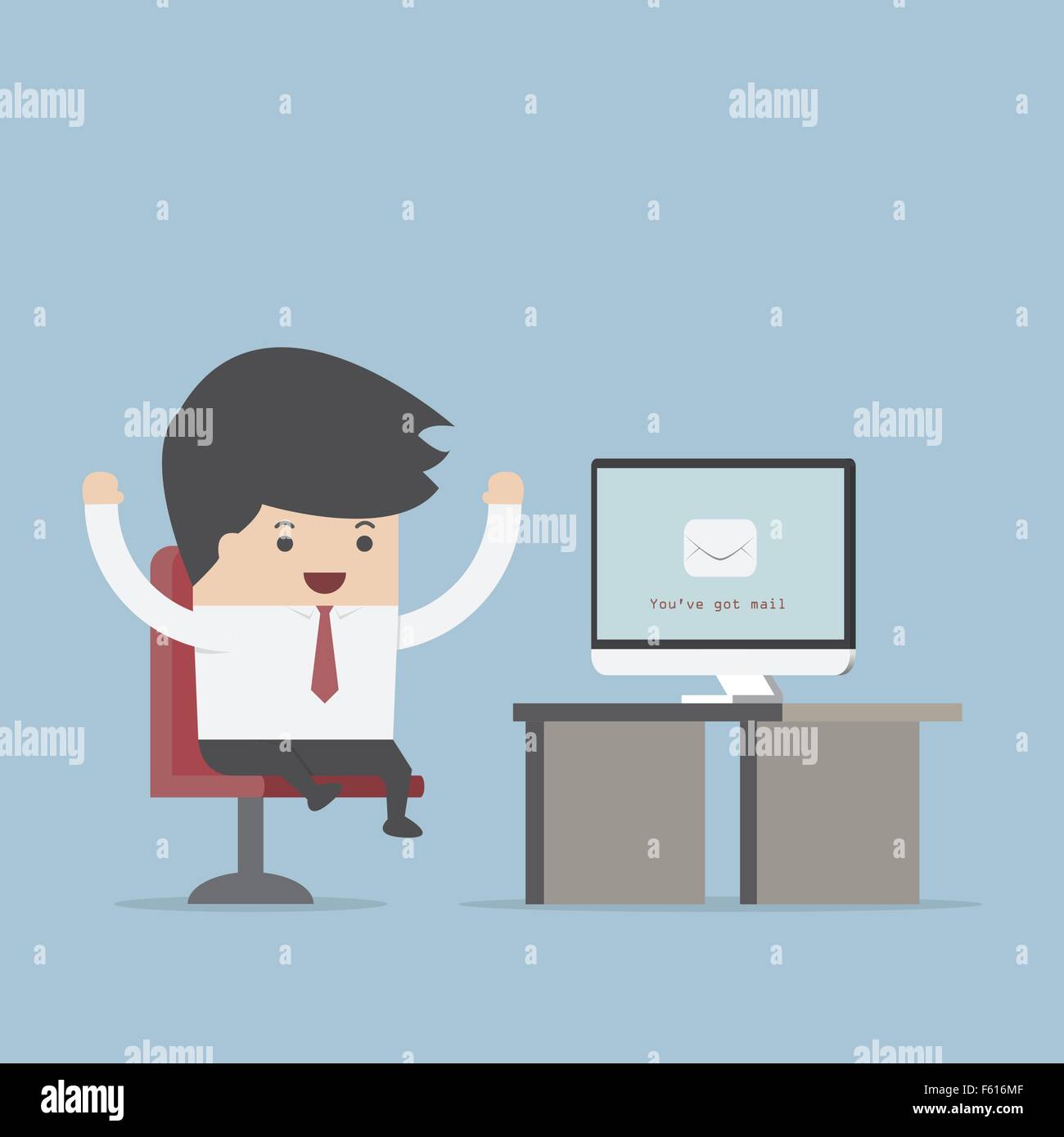 Businessman sit in front of computer with envelope in monitor, You've Got Mail Concept, VECTOR, EPS10 Stock Vector