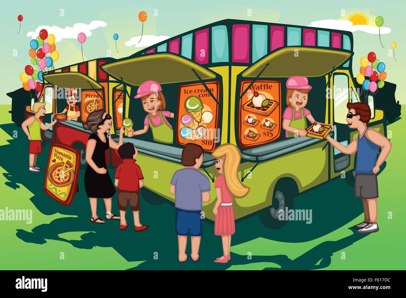 A Vector Illustration Of People In Food Truck Festival Stock
