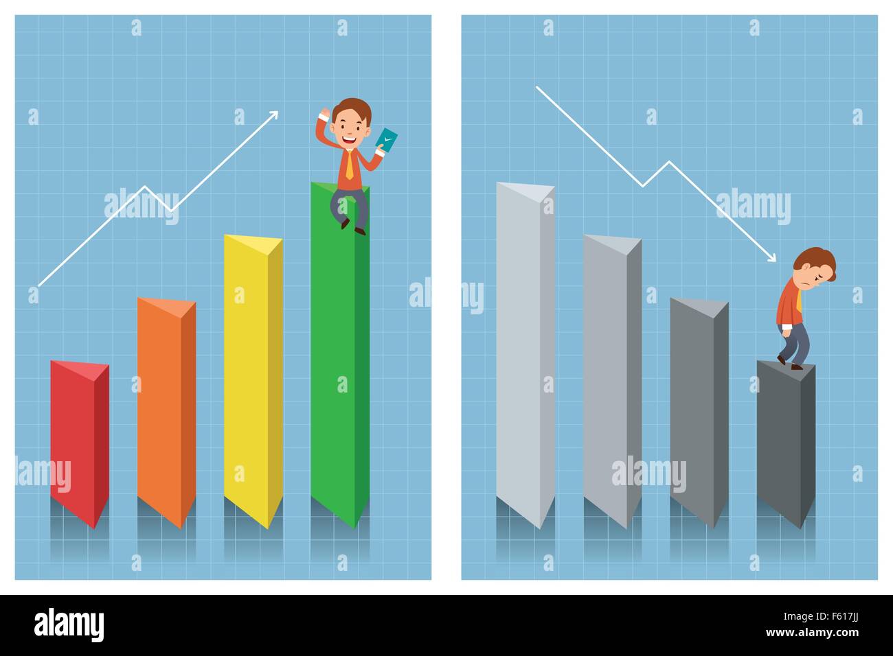 A vector illustration of businessman looking at chart Stock Vector