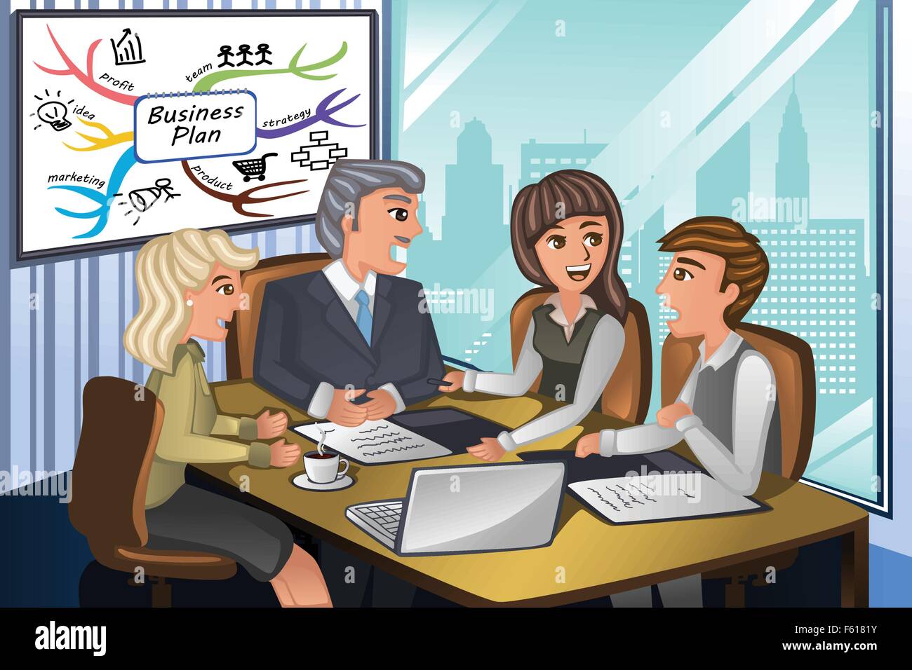 A vector illustration of business people in a meeting in the office ...