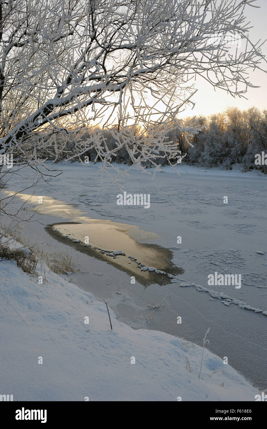 The river freezes in early winter Stock Photo