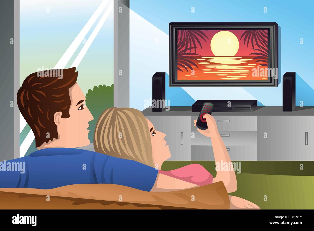 A vector illustration of Couple watching TV at home Stock Vector Image &  Art - Alamy