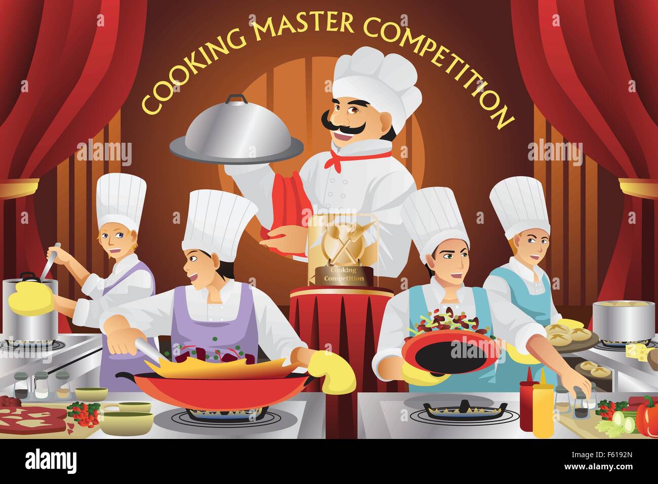 A vector illustration of cooking master competition Stock Vector