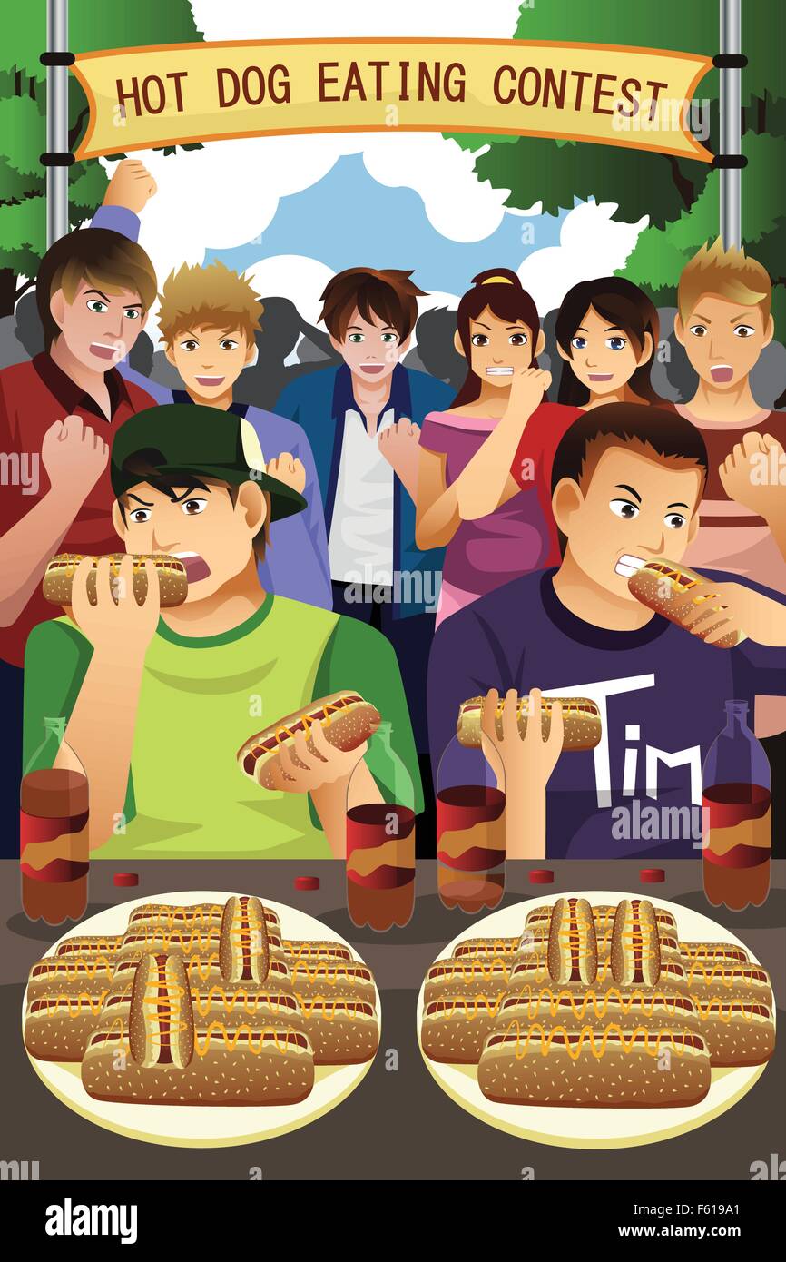 A vector illustration of people in hotdog eating contest Stock Vector