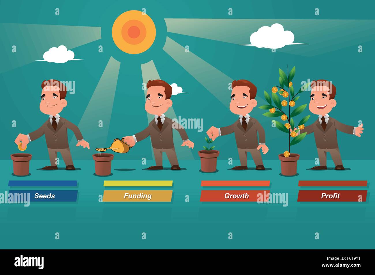 A vector illustration of businessman watering the money tree Stock Vector