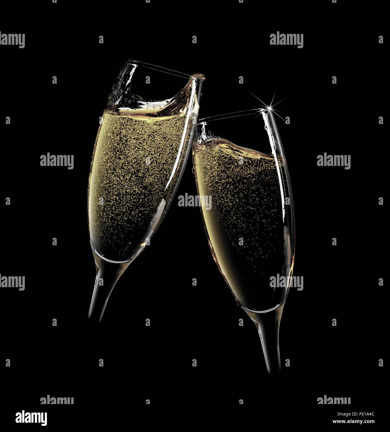 Cheers! Two champagne glasses. Isolated on black background Stock Photo