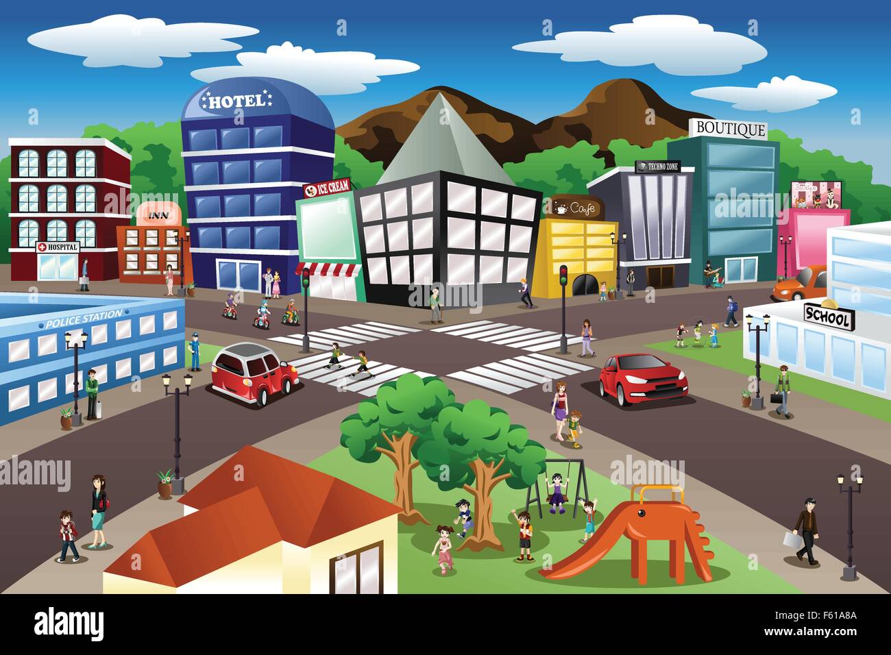 A vector illustration of city scene Stock Vector