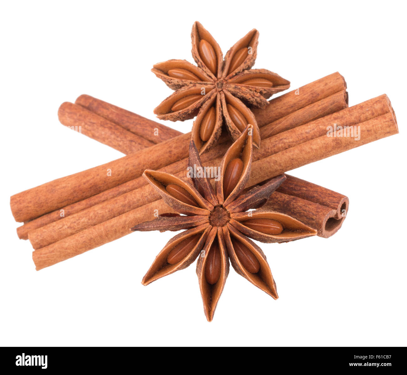 cinnamon stick and star anise spice isolated on white background closeup Stock Photo