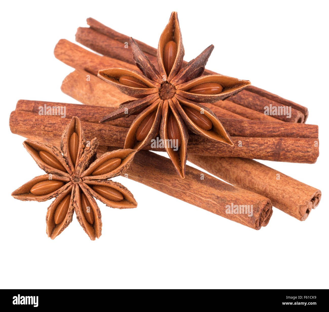 cinnamon stick and star anise spice isolated on white background closeup Stock Photo