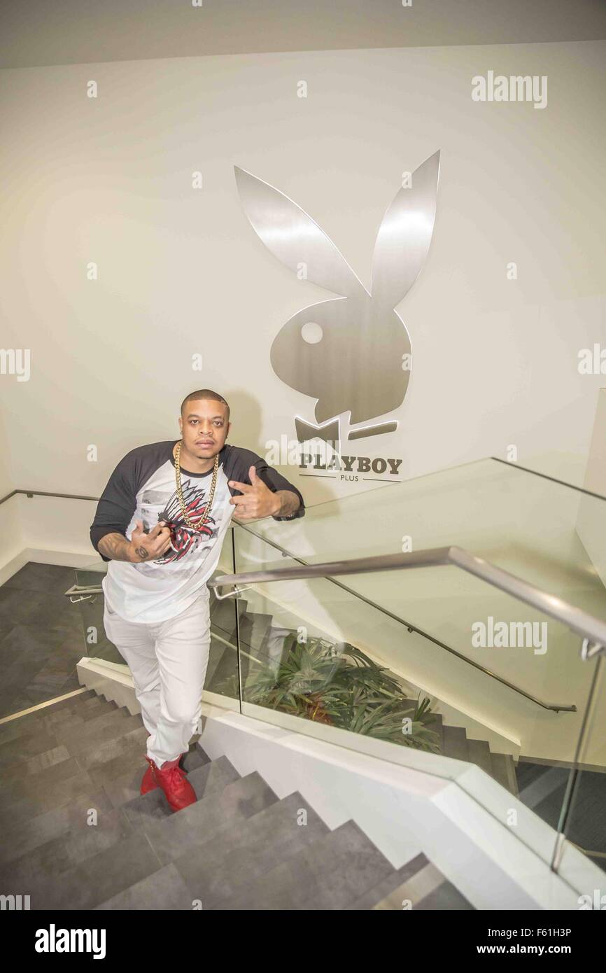 Dr. Dre's son, Rapper and Actor Curtis Young visits The Playboy Morning Show with hosts Andrea Lowell and Dan Cummins  Curtis is also seen with fellow guest, Comedian Nick Swardson  Curtis discussed his new single & video 'Jaded' and his upcoming album 'P Stock Photo