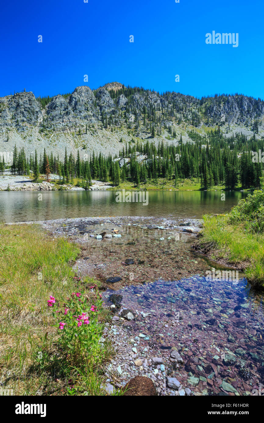 huntsberger lake below huntsberger peak in whale creek basin of the whitefish range near fortine, montana Stock Photo