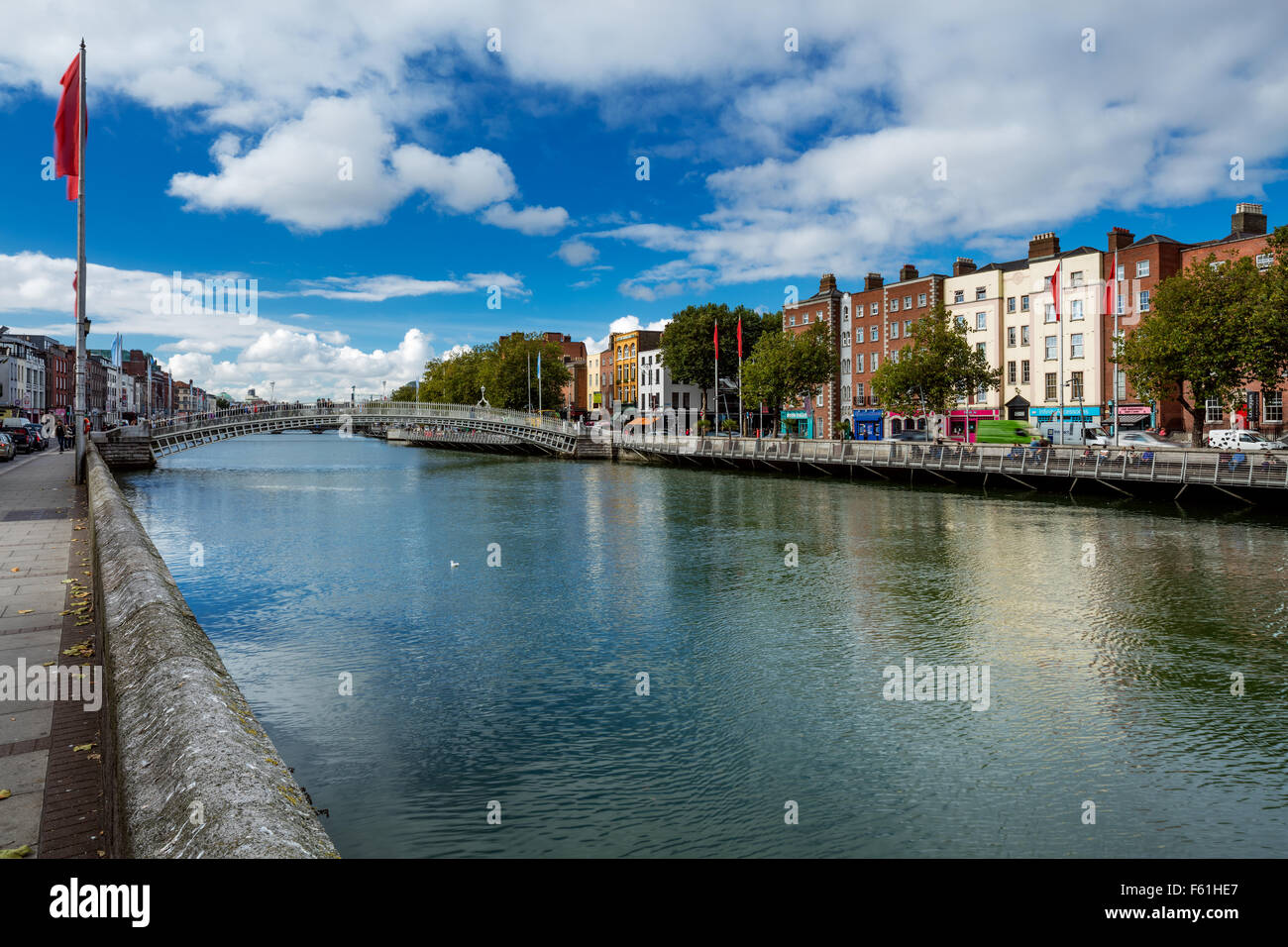 North bank of the river Liffey with the Liffey Bridge known as Ha'penny ...