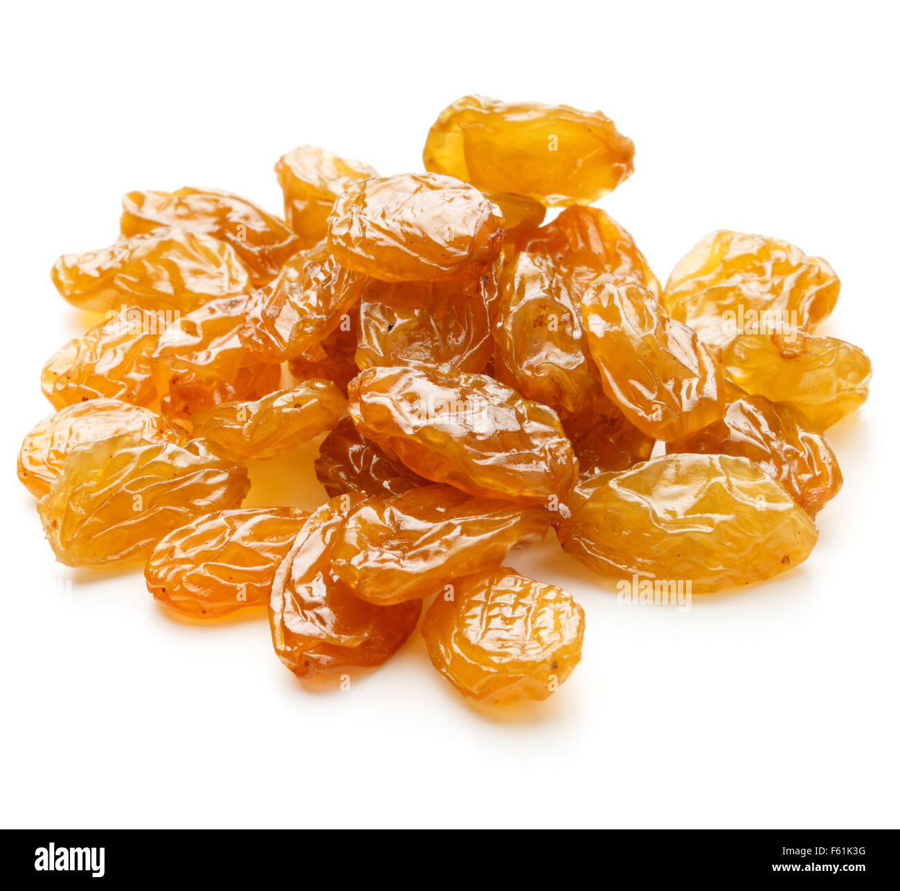 Yellow sultanas raisins isolated on white background cutout Stock Photo