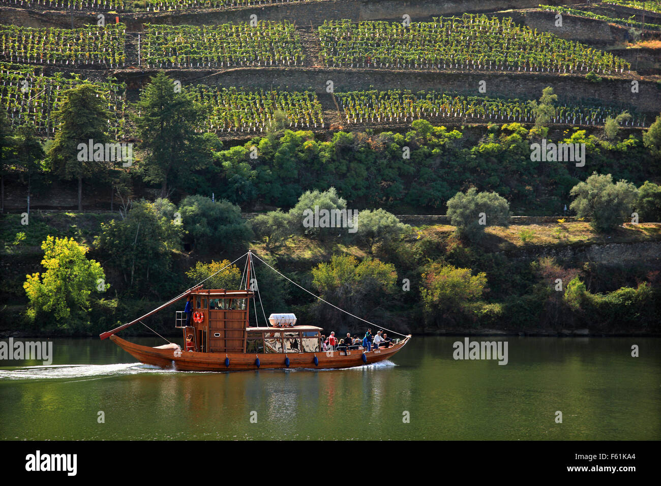 Cruising river Douro with a traditional boat called "barco rabelo