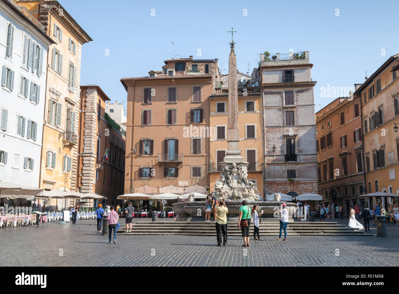 Rome, Italy - August 8, 2015: Street view of the Piazza della Rotonda in Rome opposite of the ancient roman Pantheon Stock Photo