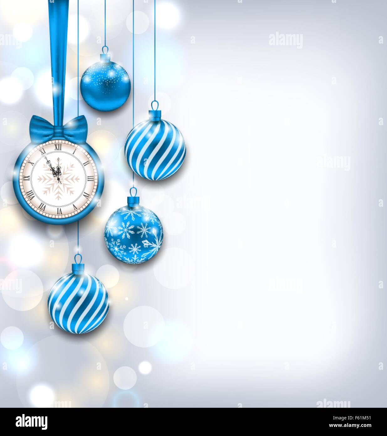 New Year Shiny Background with Clock and Glass Balls Stock Vector Image ...