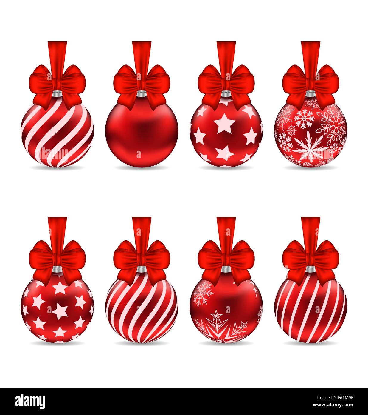 Set Christmas Red Glassy Balls with Bow Stock Vector Image & Art - Alamy