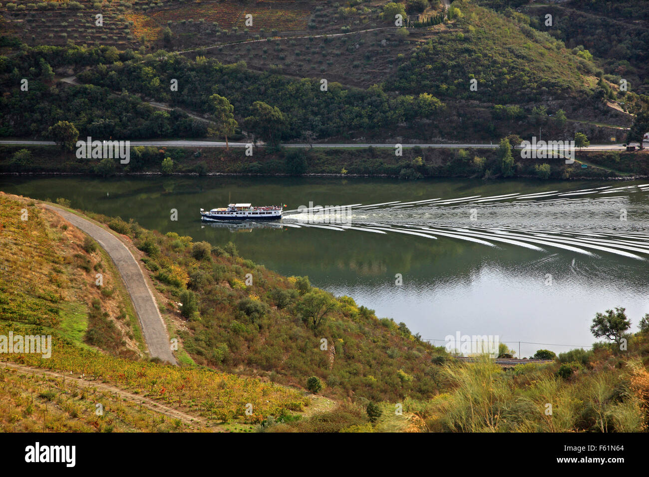 Cruising river Douro with a river boat Porte e Norte, Portugal. Alto