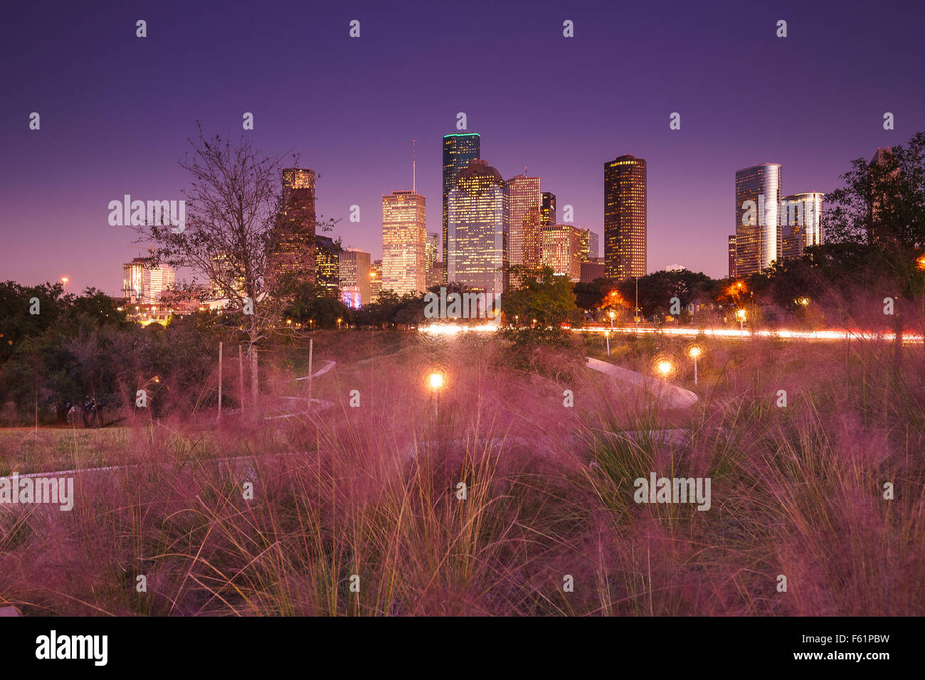 The buildings in downtown started to light up after the sunset in