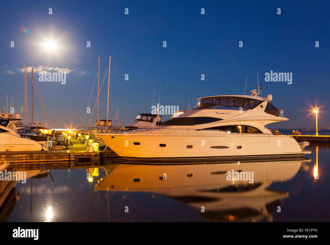 A multi million dollar yacht rest in the Bronte Outer Harbour Marina on