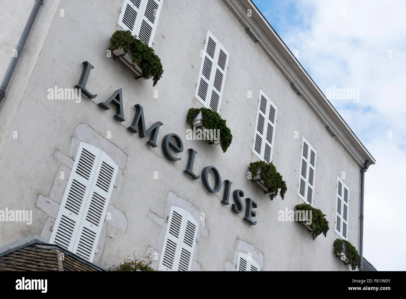 A sign on the Lameloise hotel and restaurant in Chagny France Stock Photo