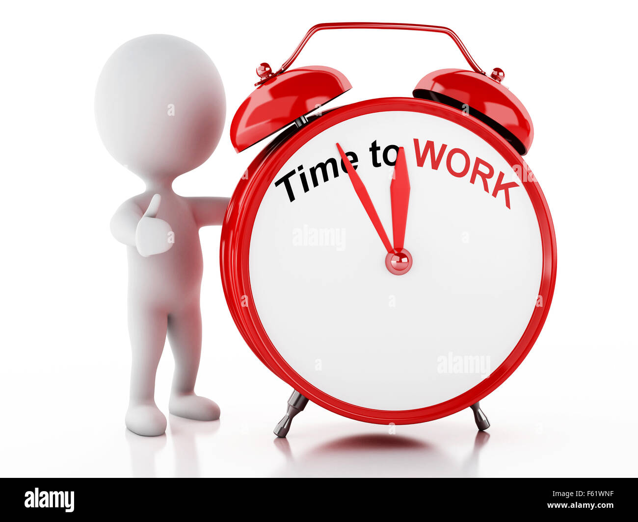 3d image. White people with alarm clock. Time to work. Business concept