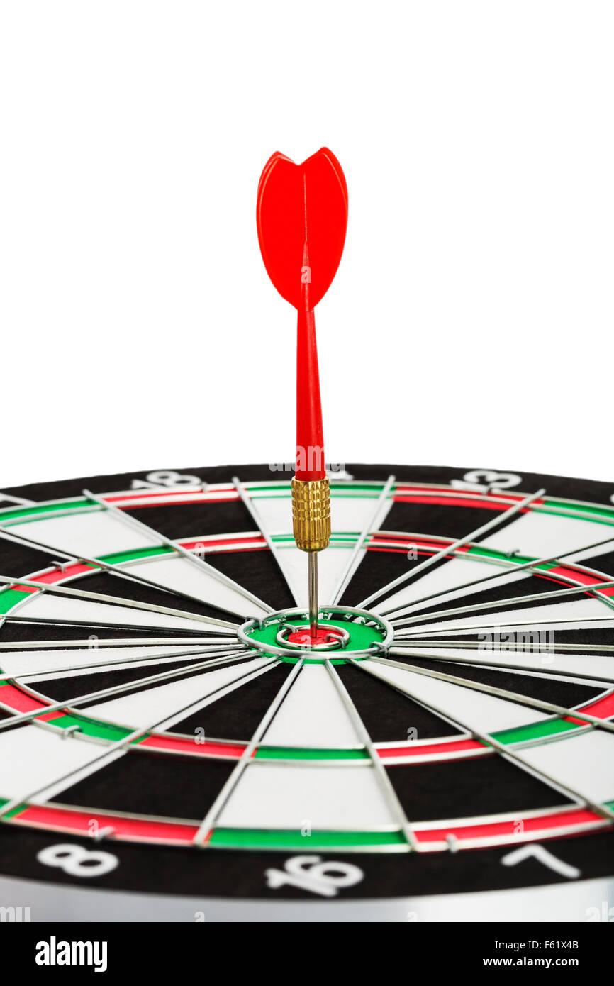 Dart board with red dart isolated on white background Stock Photo Alamy