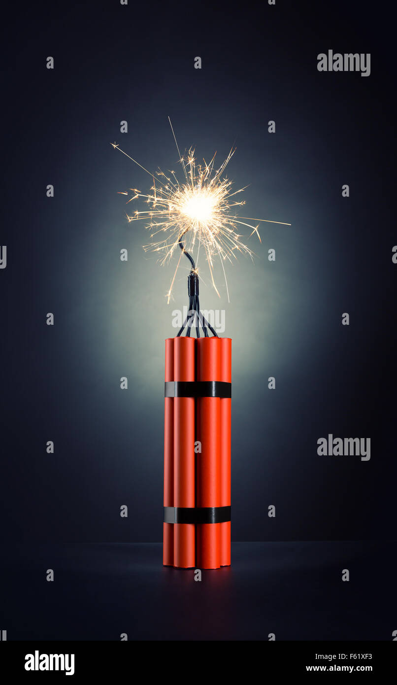 Dynamite Pack With Burning Wick Stock Photo Alamy
